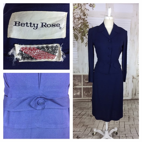 Original 1940s Vintage Navy Blue Linen Cotton Summ