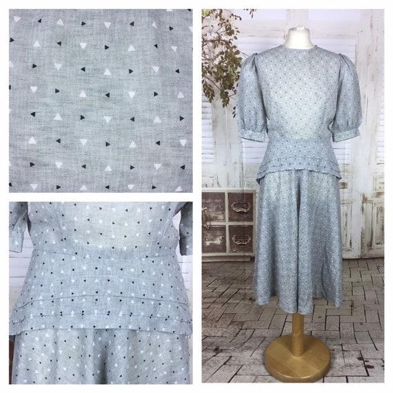Original 1940s 40s Vintage Grey Blue White Black D