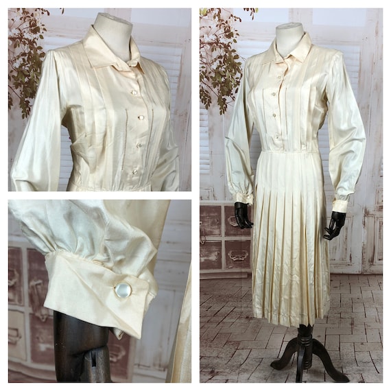 Original Vintage 1930s 30s Cream Silky Rayon Dres… - image 1