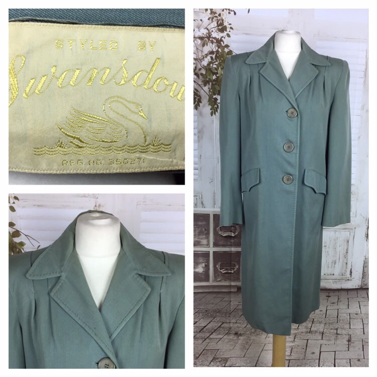 Image of Original S Vintage Gabardine Seafoam Green Swing Coat By Swansdown