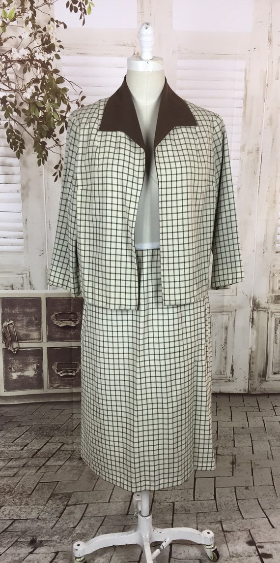 Original Late 1950s Vintage Brown And White Plaid… - image 2