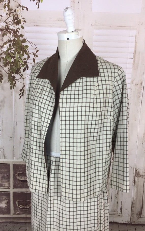 Original Late 1950s Vintage Brown And White Plaid… - image 3