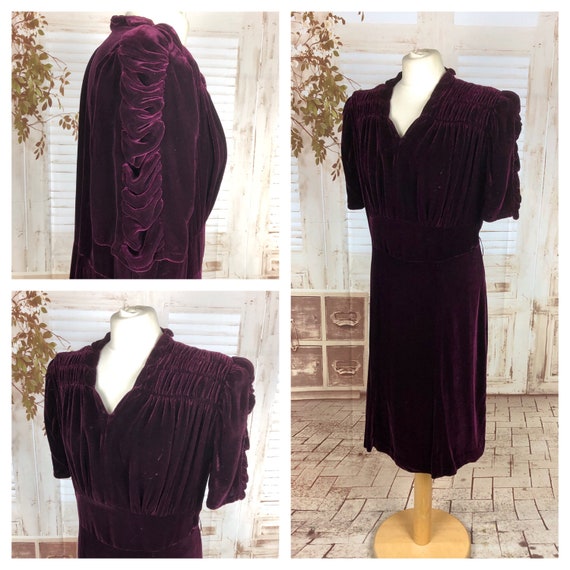 Original 1930s 30s Vintage Aubergine Purple Velvet
