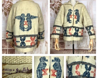 Unusual Original Late 1940s / Early 1950s Vintage Guatemalan Fringed And Embroidered Folk Coat