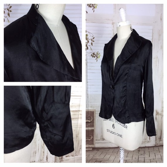Original 1930s 30s Black Satin Vintage Jacket