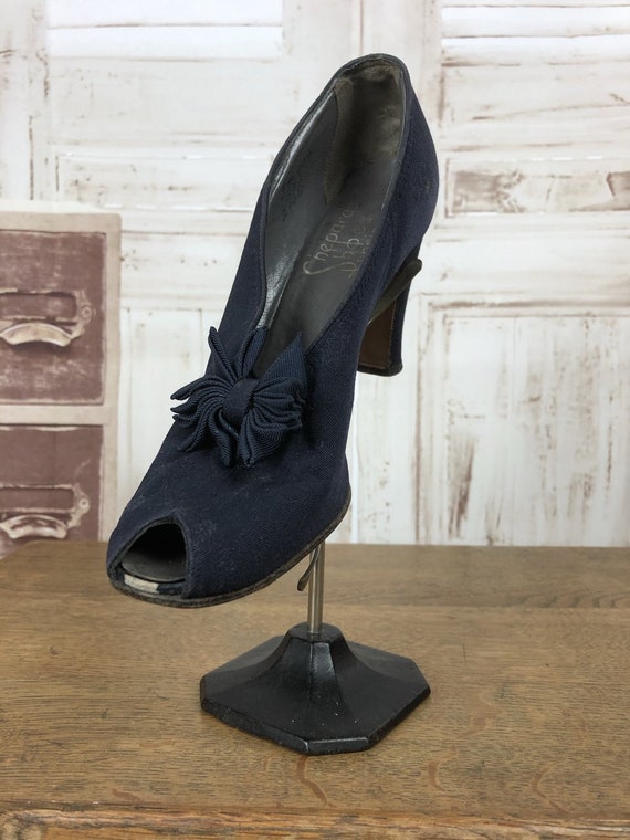 Original 1940s 40s Vintage Navy Blue High Heel Sh… - image 8