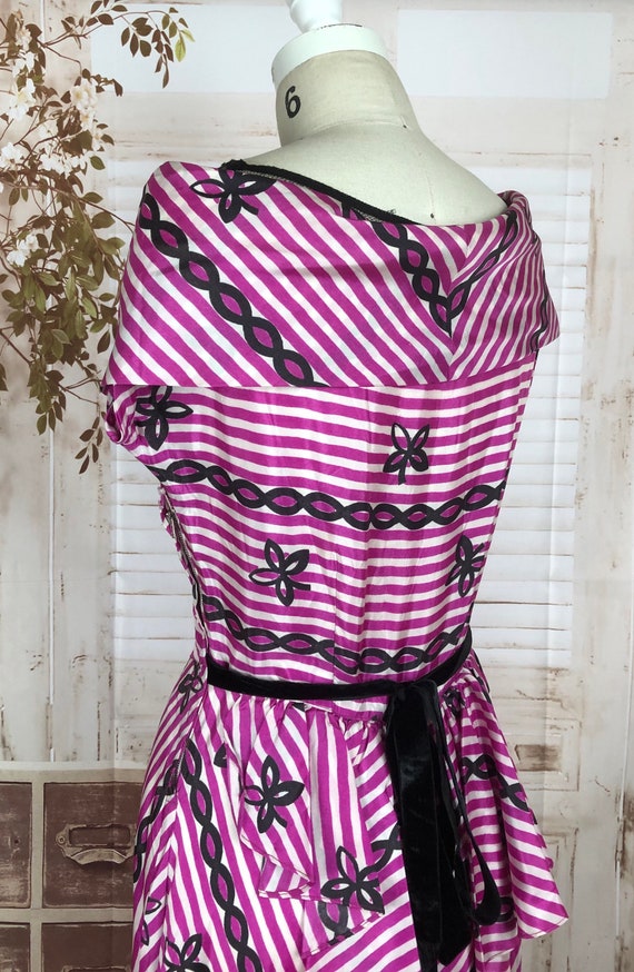 Original 1940s 40s Pink And White Stripe Rayon Dr… - image 7