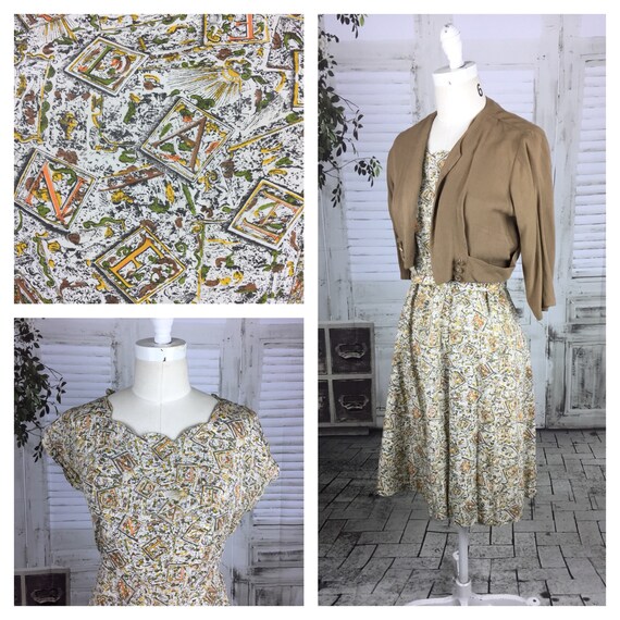 Original 1940s Vintage Letter Novelty Print Dress