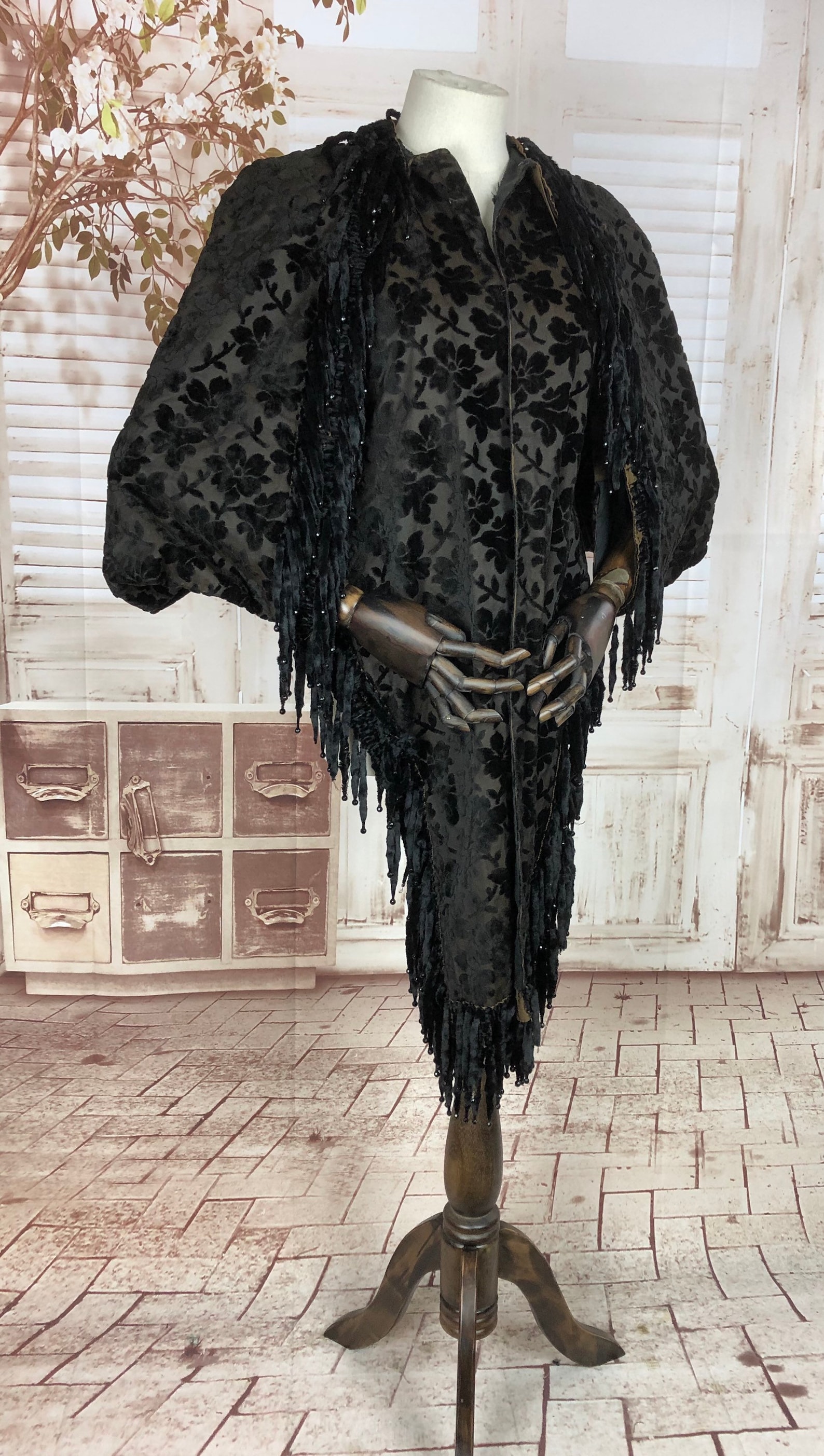 Devore Floral Pattern Original 1800s Victorian Raised Flower Pattern Devoré Velvet Cape With ...