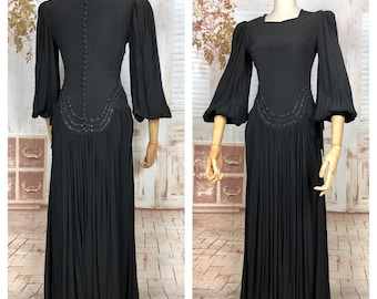 Exceptional 1930s Original Vintage Femme Fatale Bishop Sleeve Evening Gown