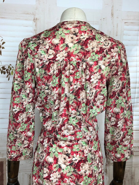 Original 1940s 40s Vintage Red Green And Brown Fl… - image 7