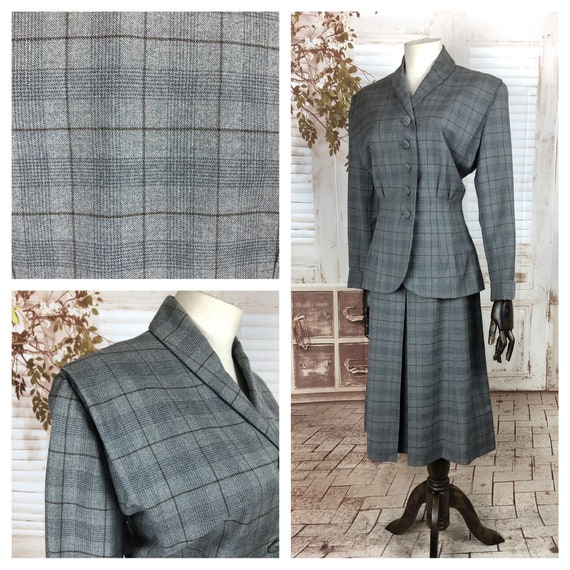 Original 1940s 40s Vintage Grey Wool Plaid Skirt S