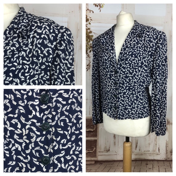 Original 1940s 40s Vintage Volup Navy Fern Novelty