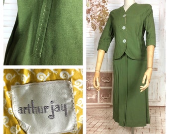 Stunning Original Late 1940s / Early 1950s Vintage Spring Green Skirt Suit By Arthur Jay