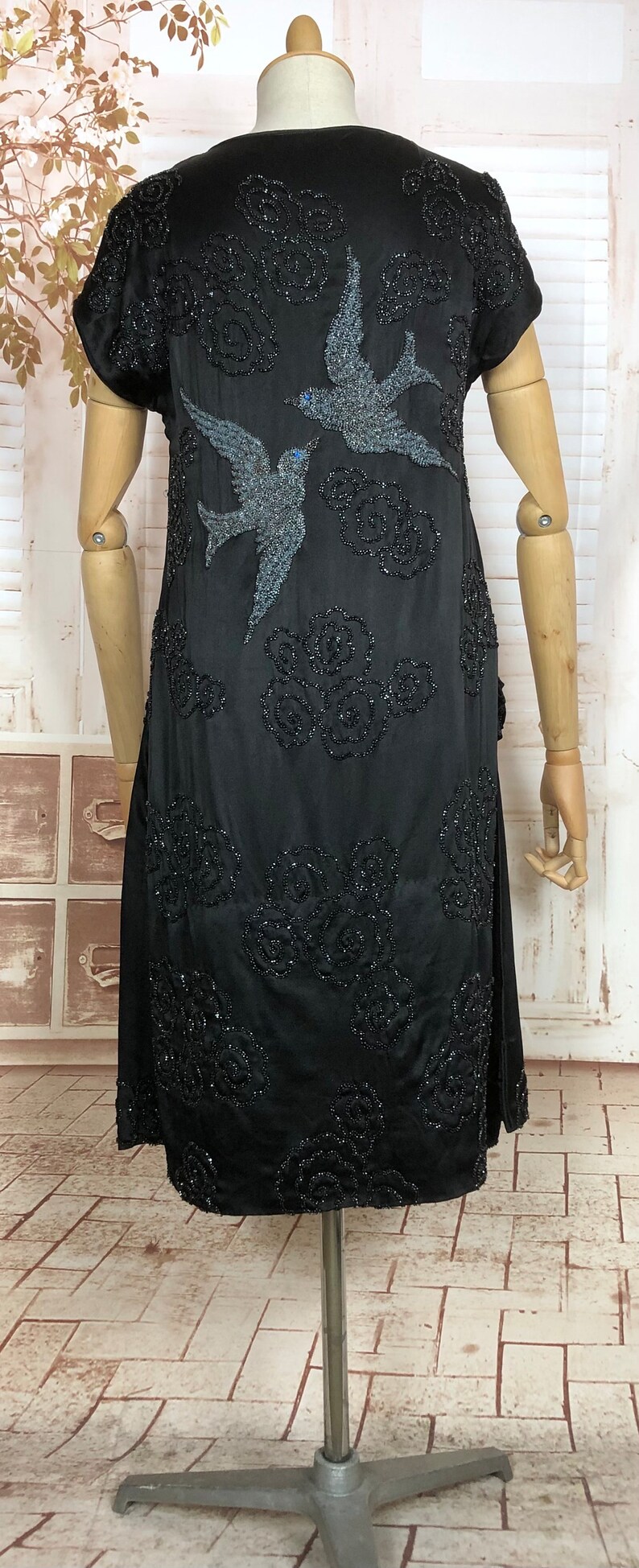Exceptional Original 1920s Vintage Silk Satin Flapper Dress With Beaded ...