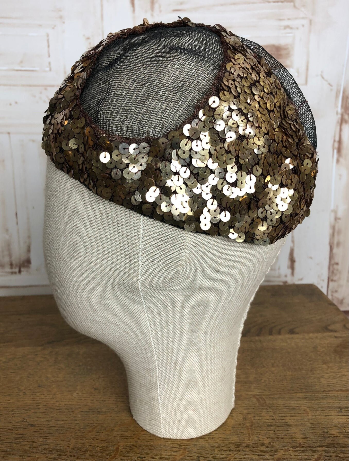 Cute Original 1930s Vintage Gold Sequinned Netted Evening Cap NRA Label ...