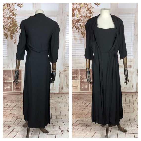 Original 1940s 40s Vintage Black Draped Crepe Even
