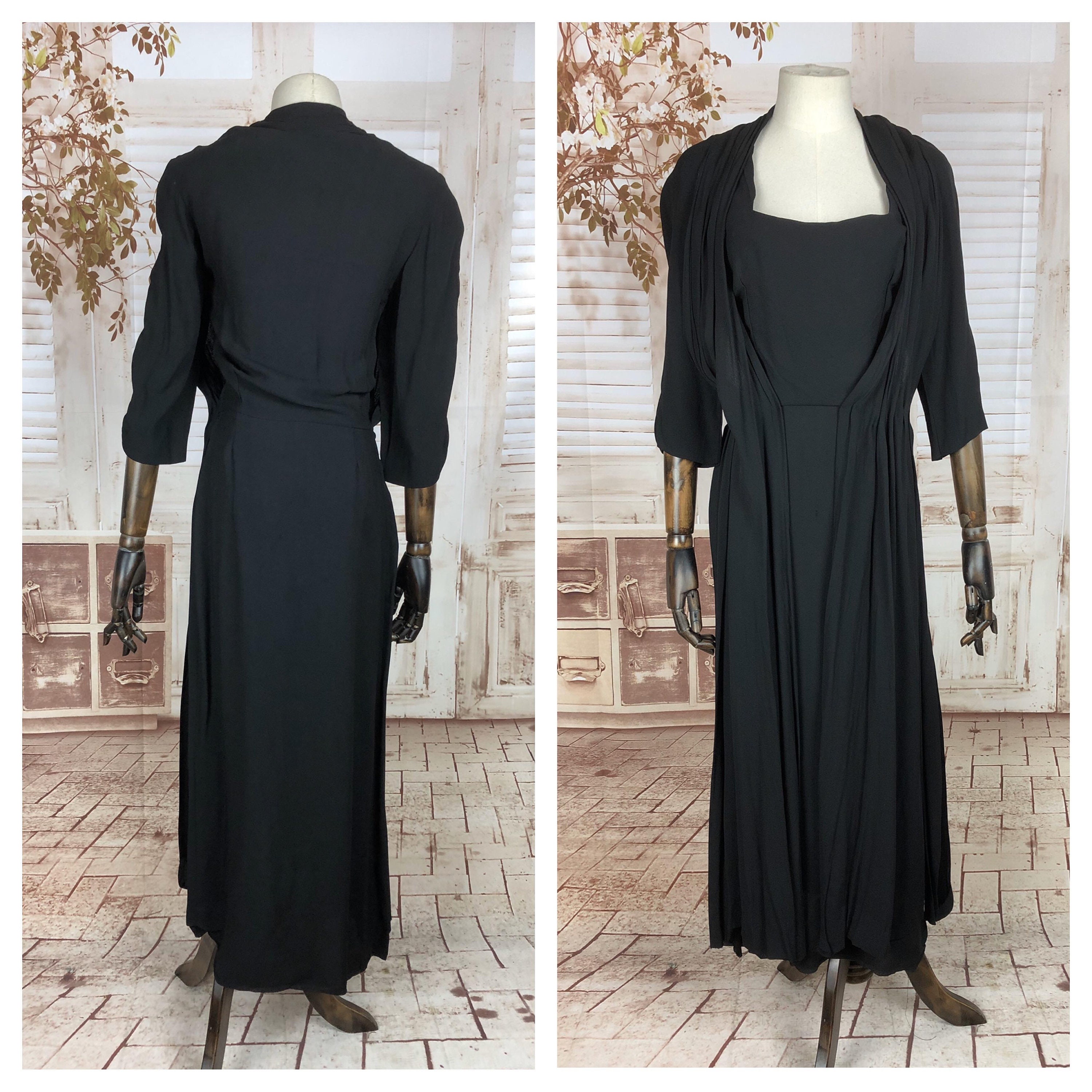 RESERVED - Vintage 1940s Black Crepe Tea Dress
