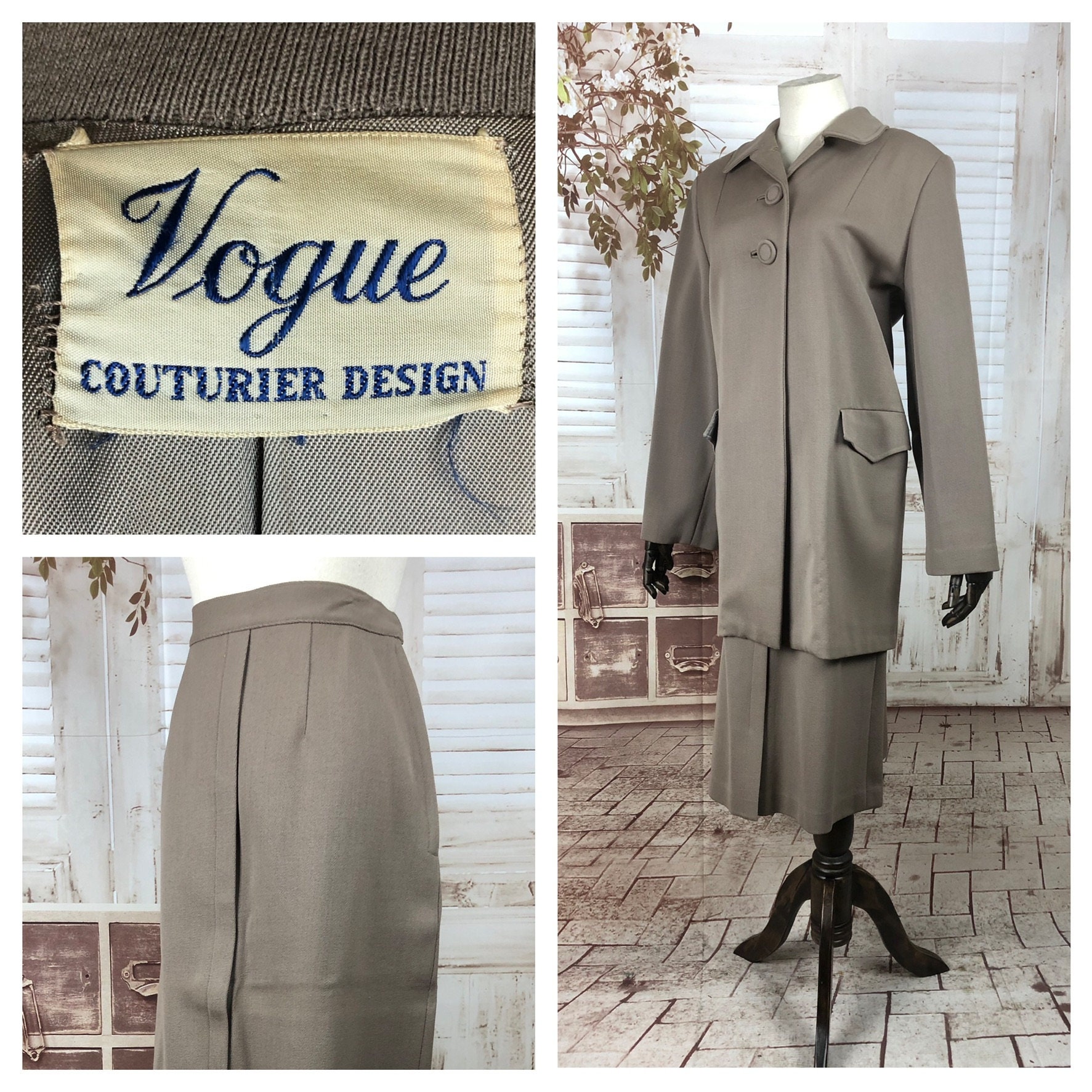 Image of Original S S Vintage Taupe Stroller Suit With Swing Coat By Vogue