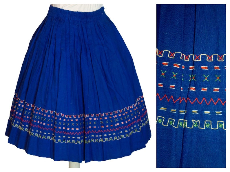 Original Vintage 1950's Blue Skirt Folk Decoration image 1