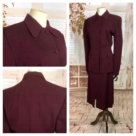 Original 1940s 40s Vintage Burgundy Gab Gabardine