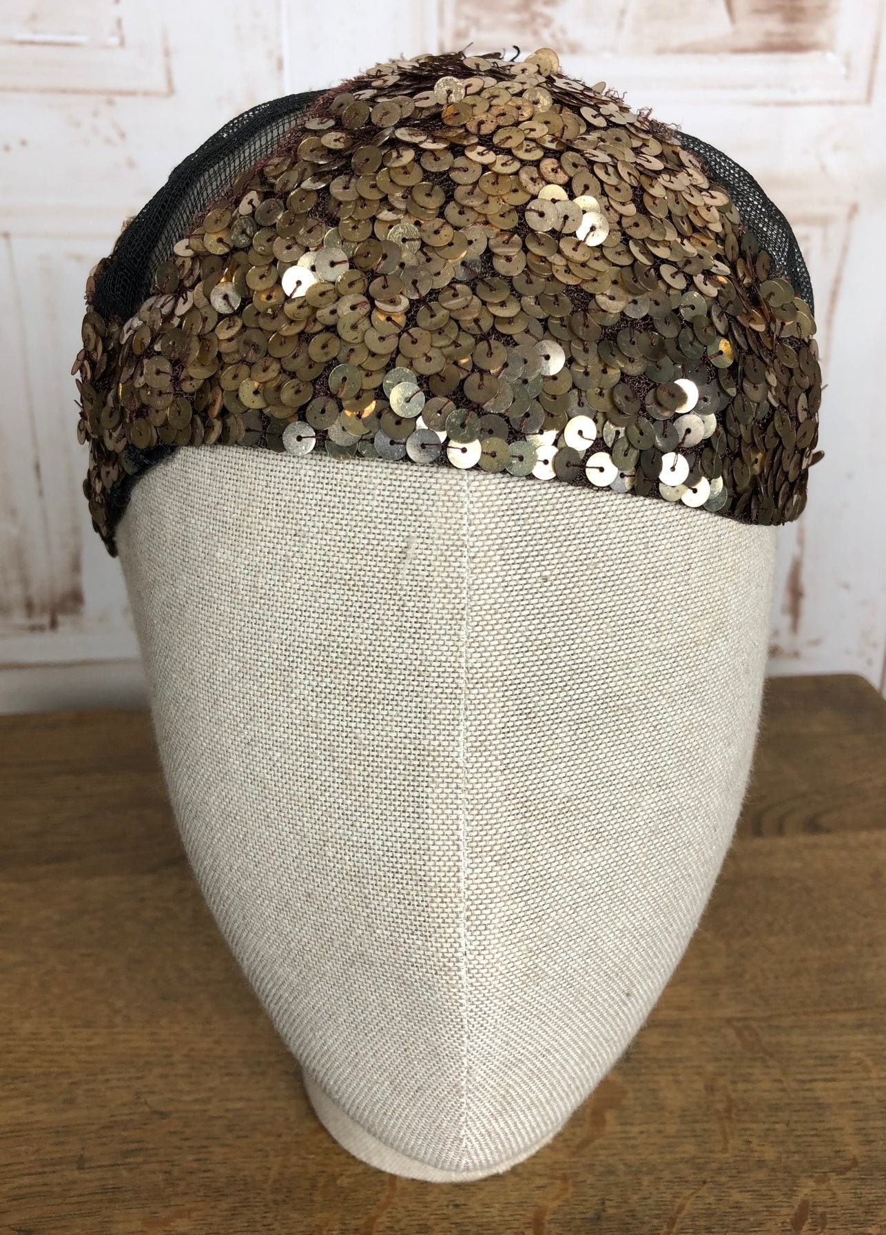 Cute Original 1930s Vintage Gold Sequinned Netted Evening Cap NRA Label ...