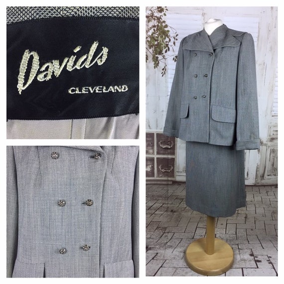 Original 1940s Vintage Grey Check Davids Double Br