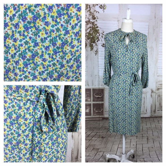 Original 1940s Vintage Volup Floral Blue Yellow Gr