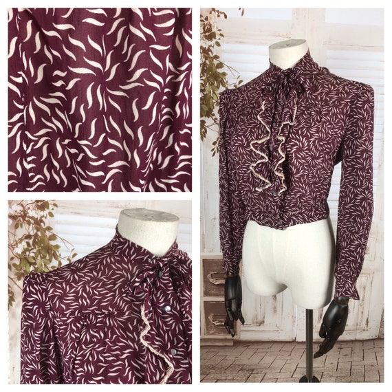 Original 1930s 30s Vintage Burgundy Printed Chiffo