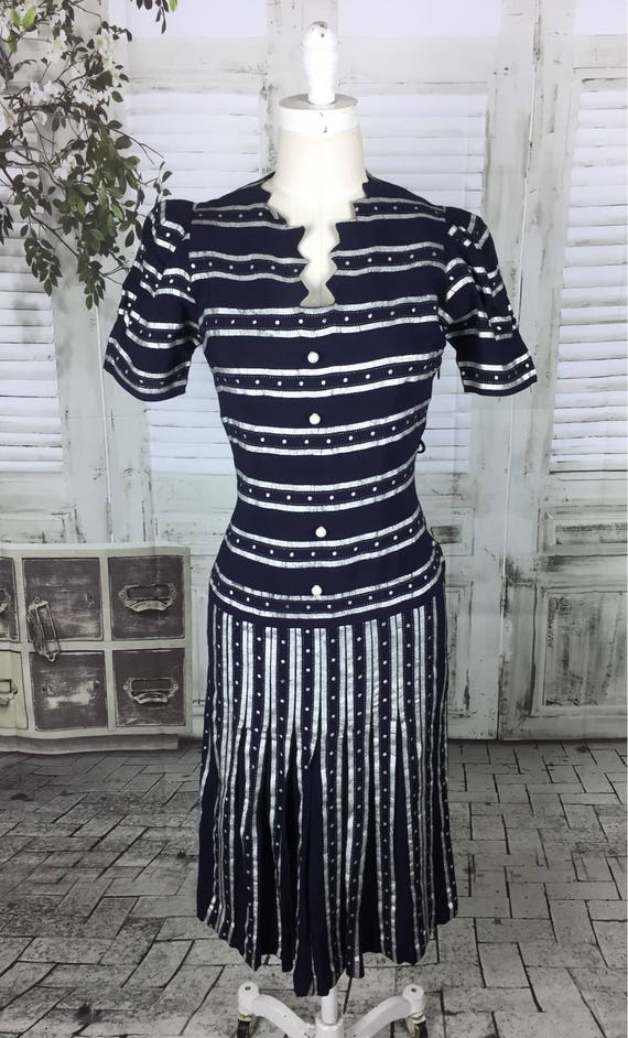 Original 1930s Vintage Dark Blue With Hand Painte… - image 2