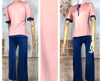 Exceptional Original 1930s Rayon Jersey Lounge Pyjama Set