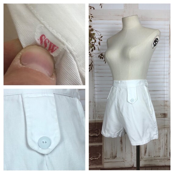 Original 1940s 40s Vintage White Cotton Shorts
