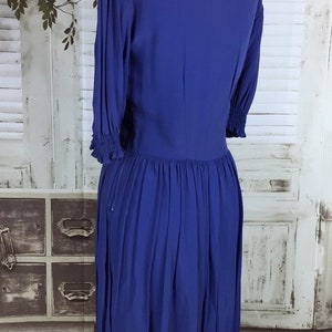 Original 1930s Rayon Crepe Vintage Blue Day Dress image 8