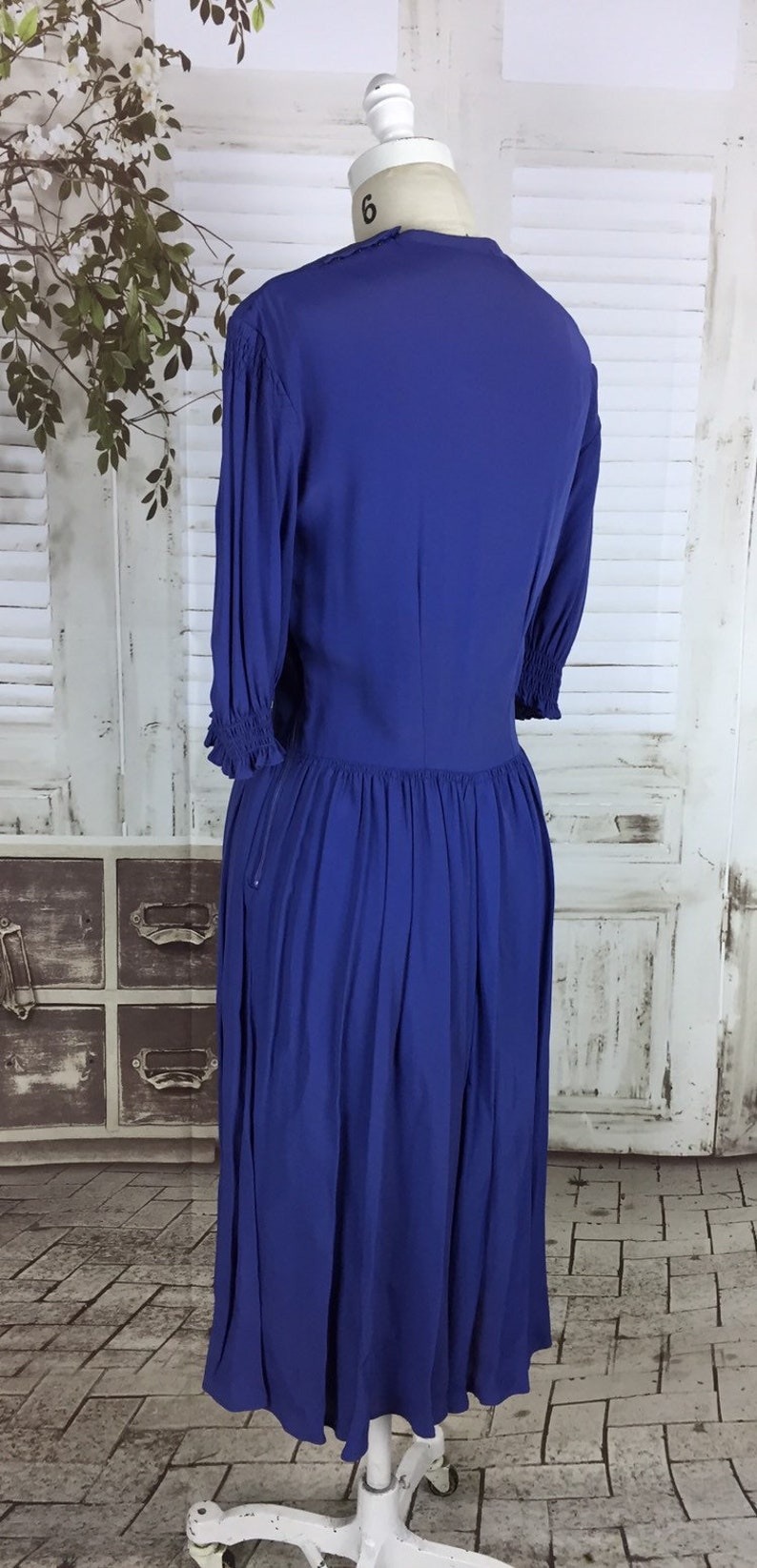 Original 1930s Rayon Crepe Vintage Blue Day Dress image 8