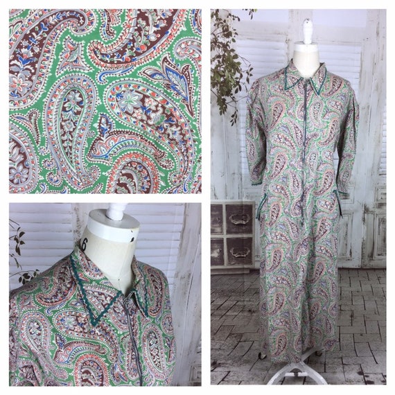 Original 1950s Volup Vintage Green Paisley Housedr