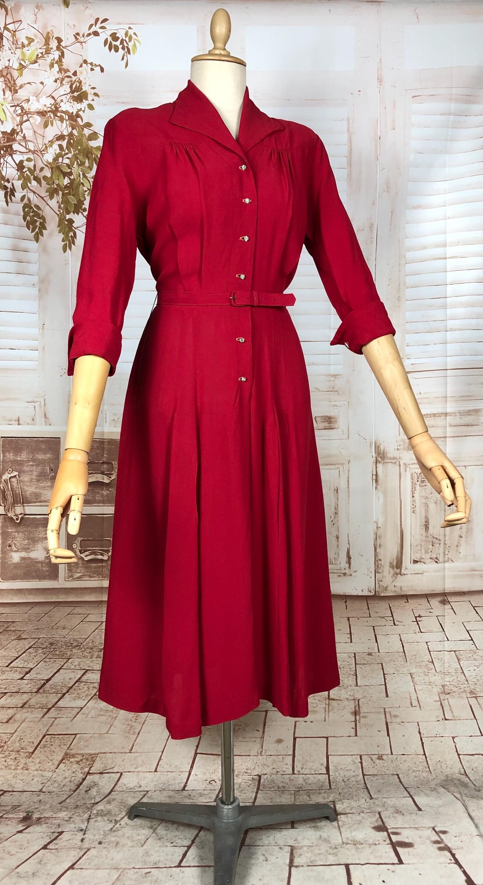 1940s Cherry Red Cotton Shirtwaist Dress With Diamanté Buttons Etsy — free download