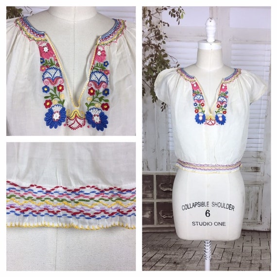 Original 1930s White Vintage Hungarian Peasant Fol