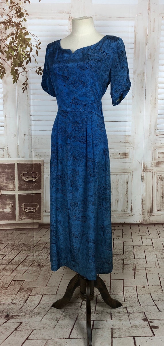 Original 1940s 40s Vintage Blue Novelty Print Ray… - image 5