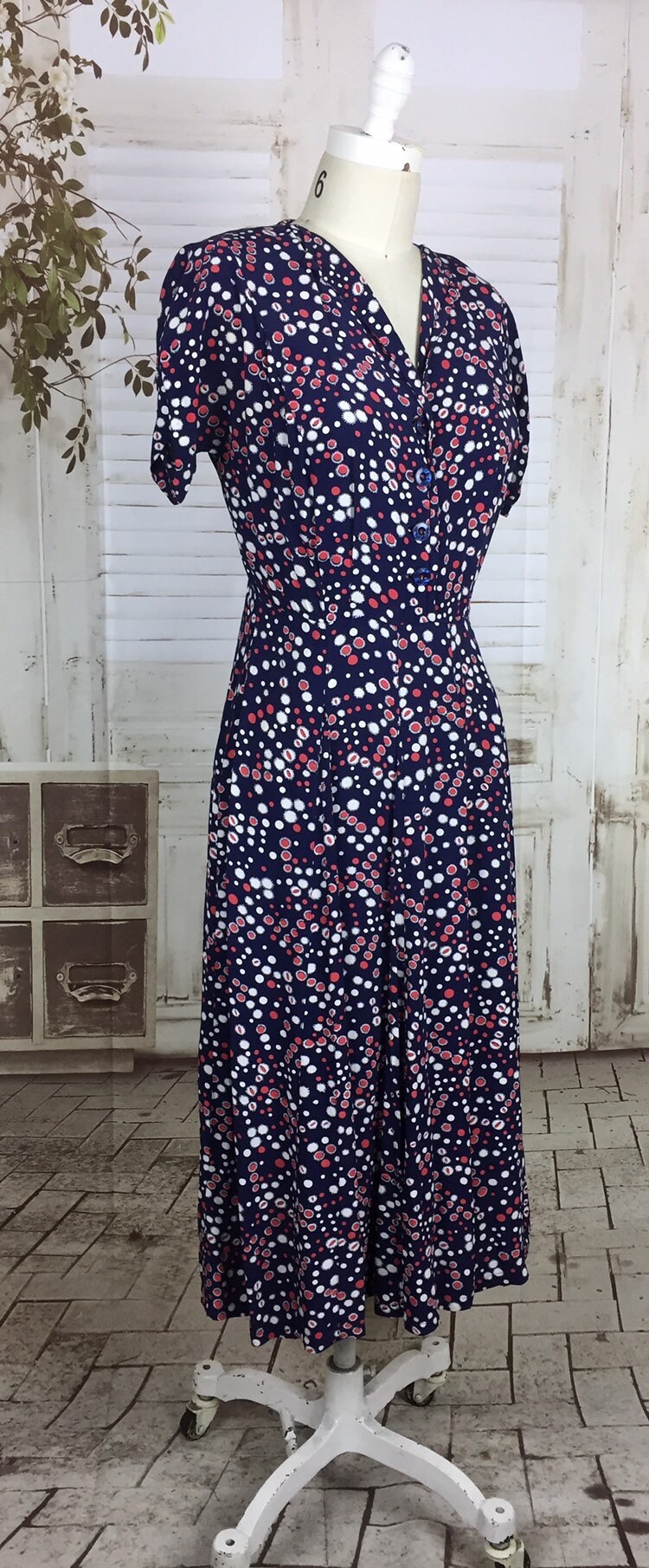 Original 1940s Vintage Navy Blue Red And White Rayon Novelty | Etsy