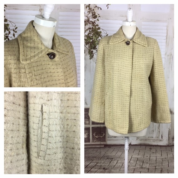 1940s Cream and Brown Swing Coat Jacket