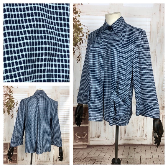 Original 1940s 40s Vintage Blue Check Sportswear S