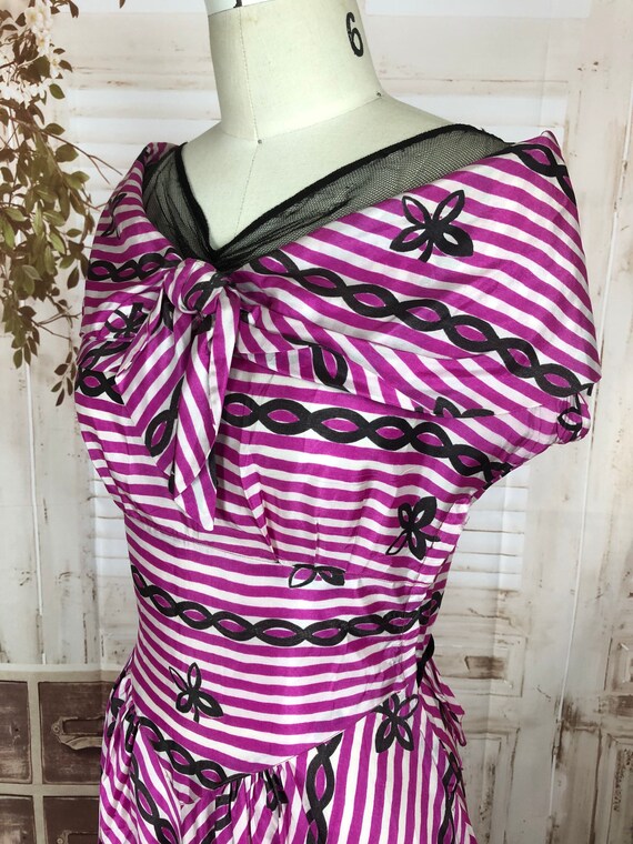 Original 1940s 40s Pink And White Stripe Rayon Dr… - image 4