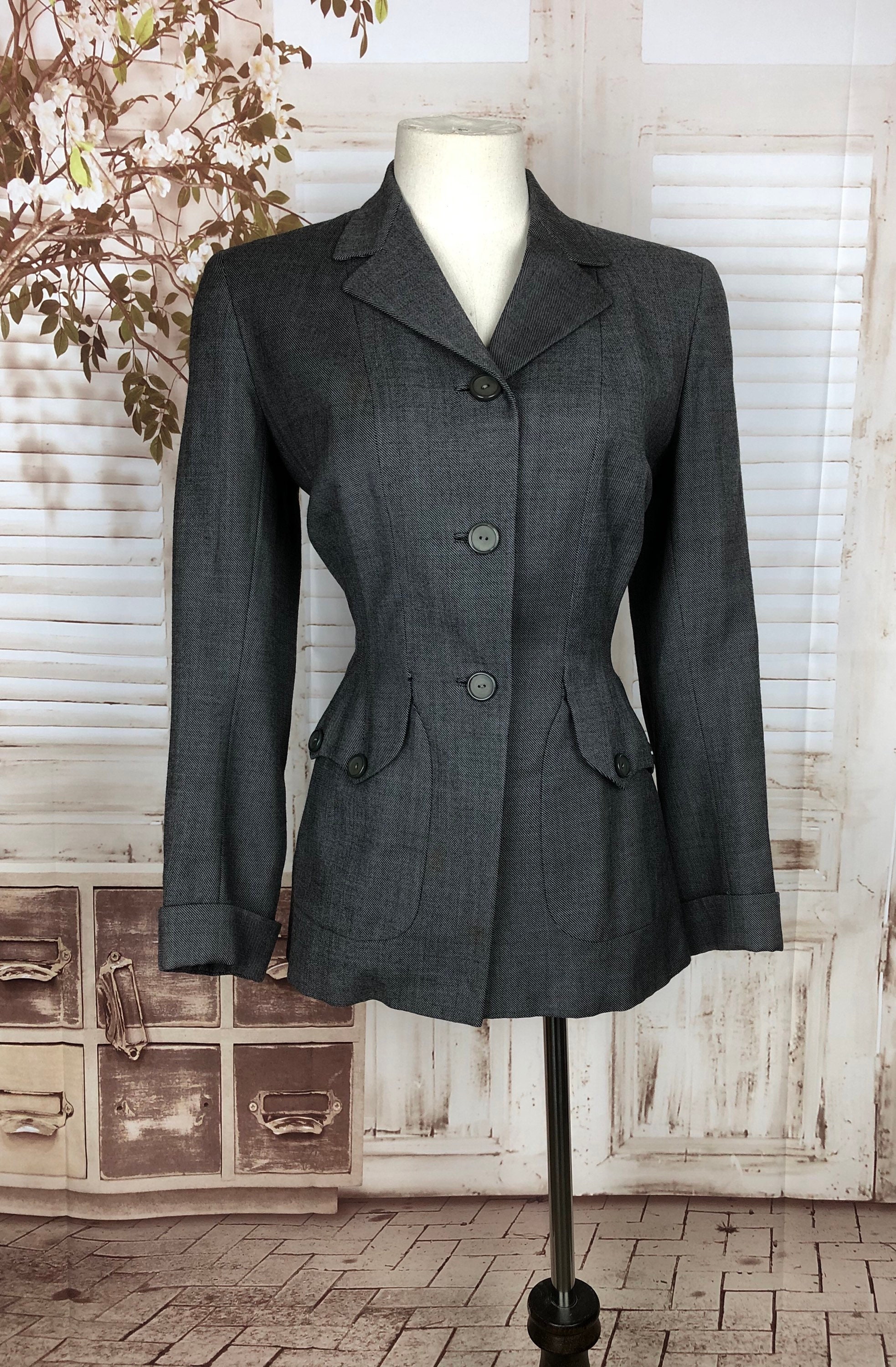 Original 1940s 40s Grey Wool Suit Jacket With Gorgeous Pockets | Etsy