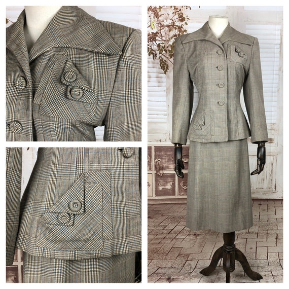 Original 1940s 40s Vintage Prince Of Wales Check S