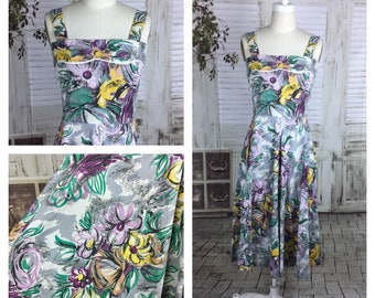 Original 1950s Vintage Abstract Flower Print Summer Dress