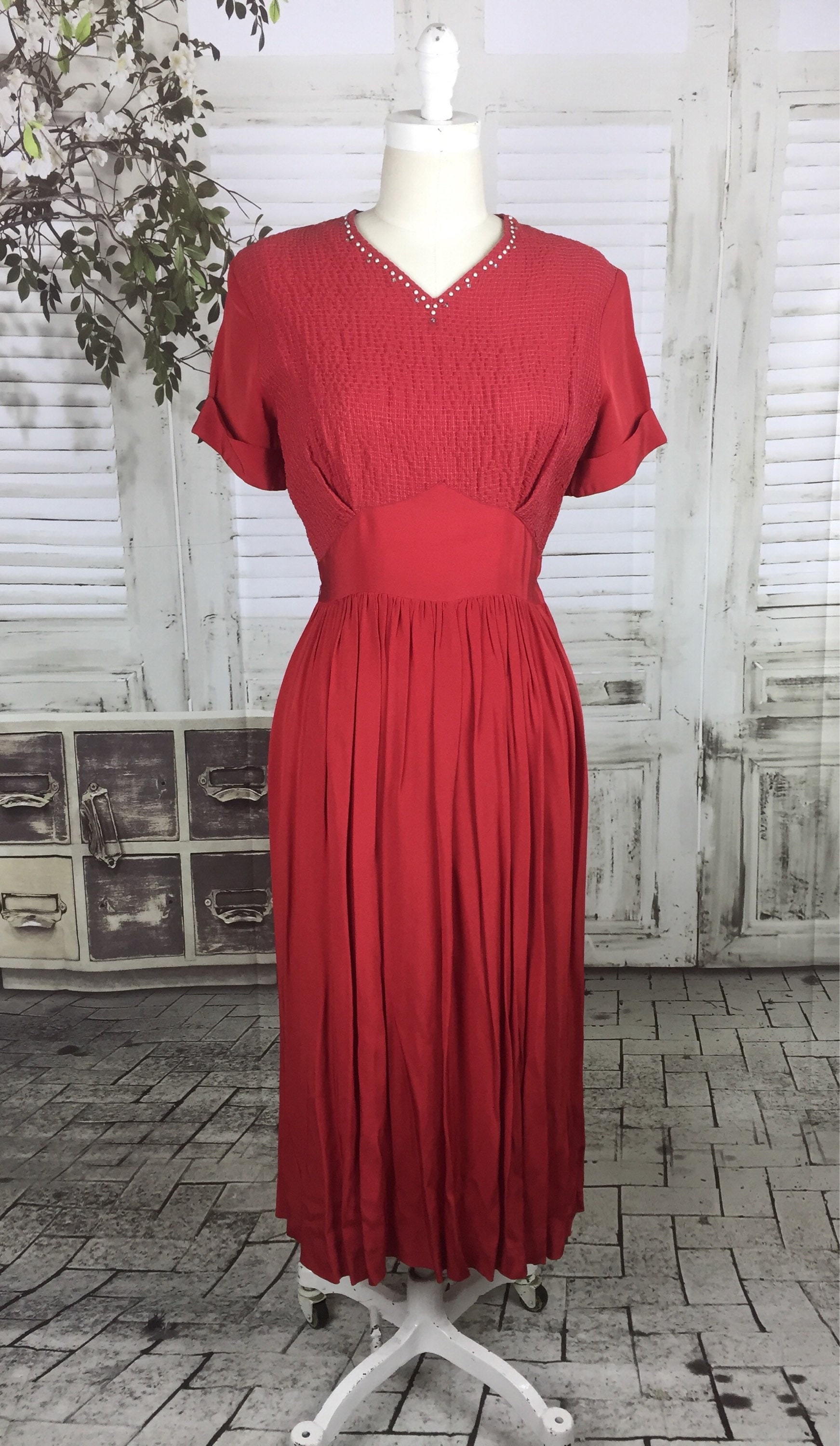 Original 1940s Vintage Red Studded Dress - Etsy UK