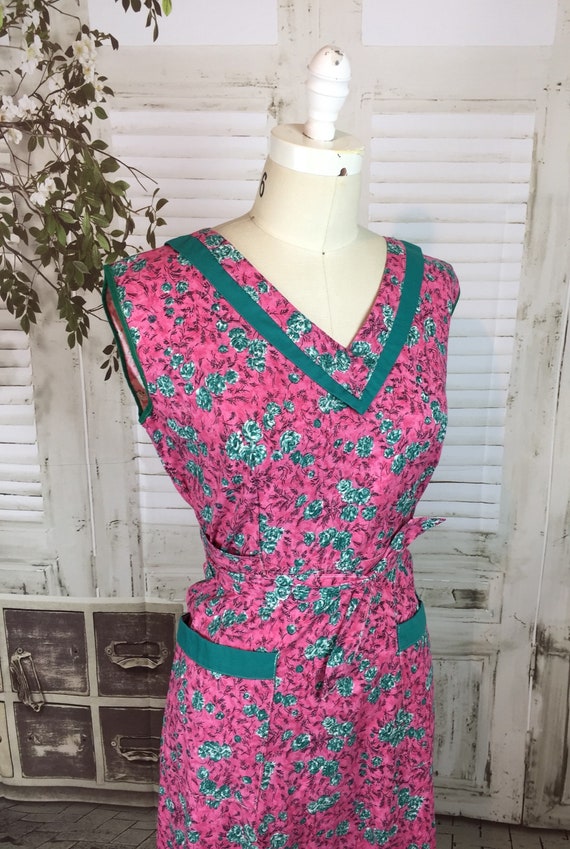 Original 1950s Vintage Pink And Green Housedress … - image 3