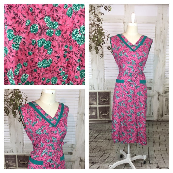 Original 1950s Vintage Pink And Green Housedress N