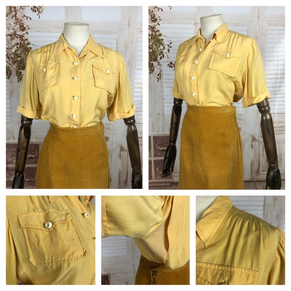 Original Vintage 1940s 40s Mustard Yellow Blouse W
