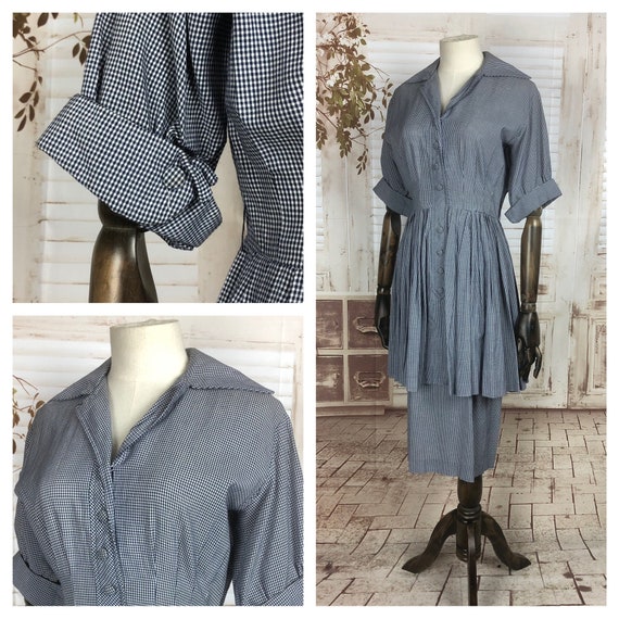 Original 1940s 40s Vintage Navy Blue And White Gin